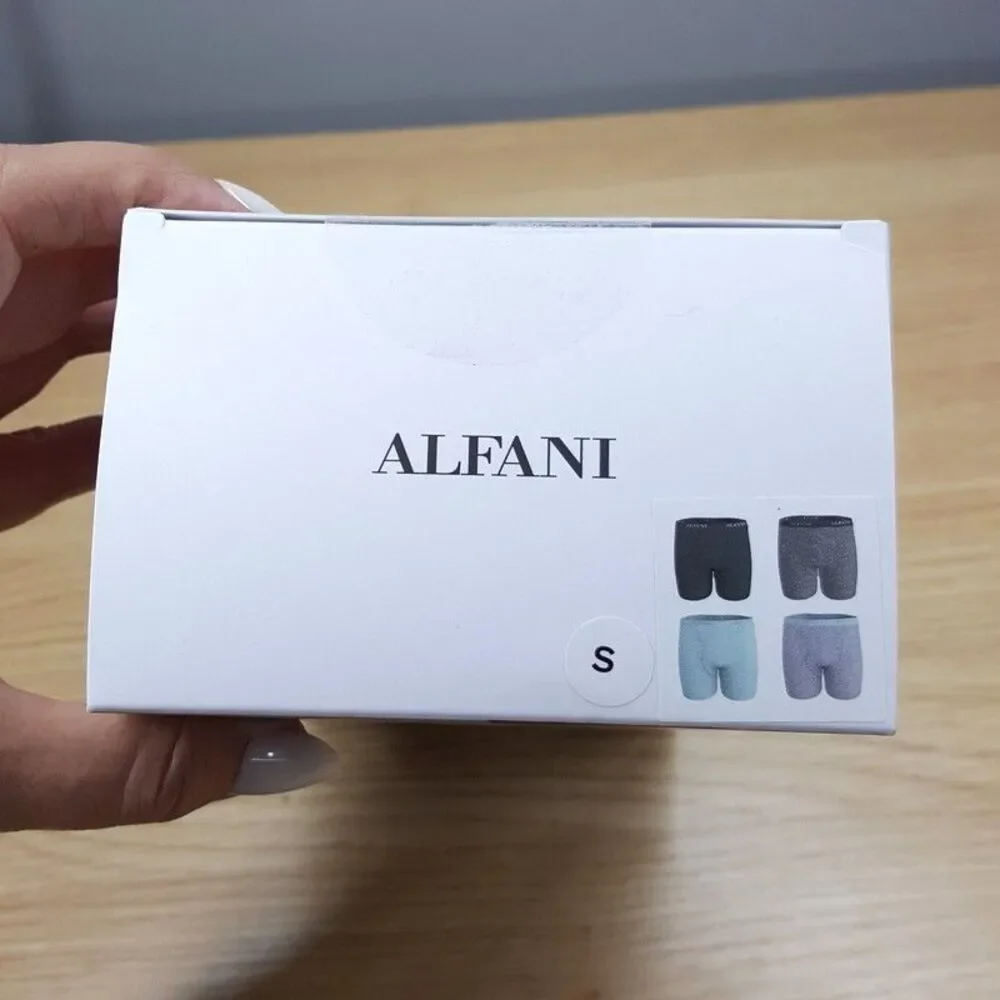 ALFANI Mens Boxer Briefs Small Gray Mint Green 4-Pack Tagless 100% Cotton